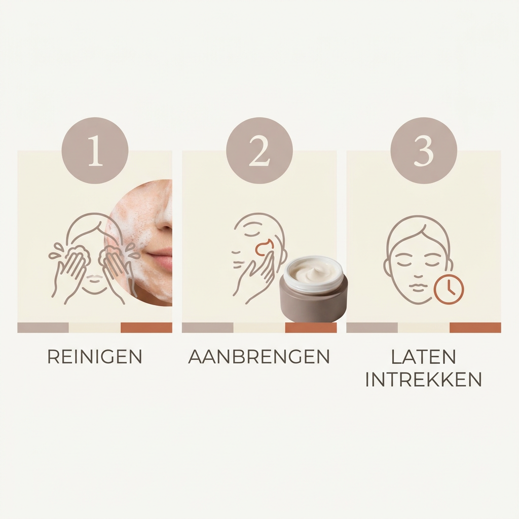 In 3 stappen reinigen aanbrengen laten intrekken