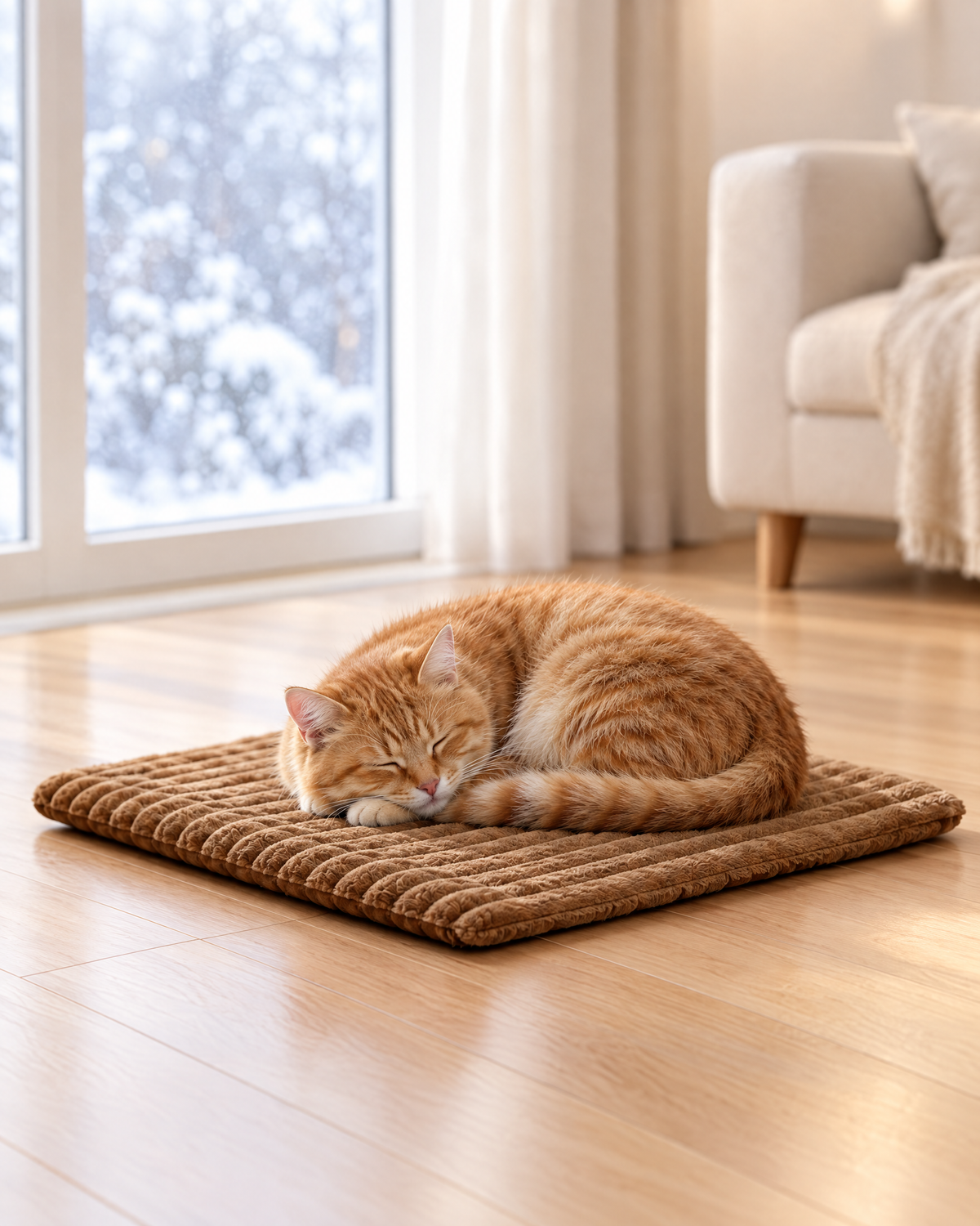 Kat slaapt op de WarmPaw mat bij het raam